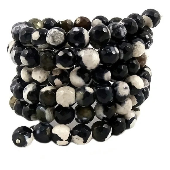 SAVVY CIE BLACK & IVORY AGATE COIL WRAP BRACELET - Picture 2 of 4